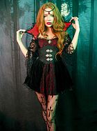 Viktoriansk vampyr, maskeradklänning med öppna axlar och spetsinlägg